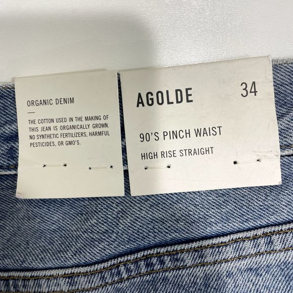AGOLDE 90s Pinch Waist Distressed High Rise Straight Leg Jeans US 34 NWT - Picture 15 of 16